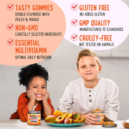 OH MY CHEWY Growth Increase Vitamin Gummies – Growth & Bone Support for Kids & Teens (Calcium, Vitamin D3, K2) Peach & Mango 60 CT