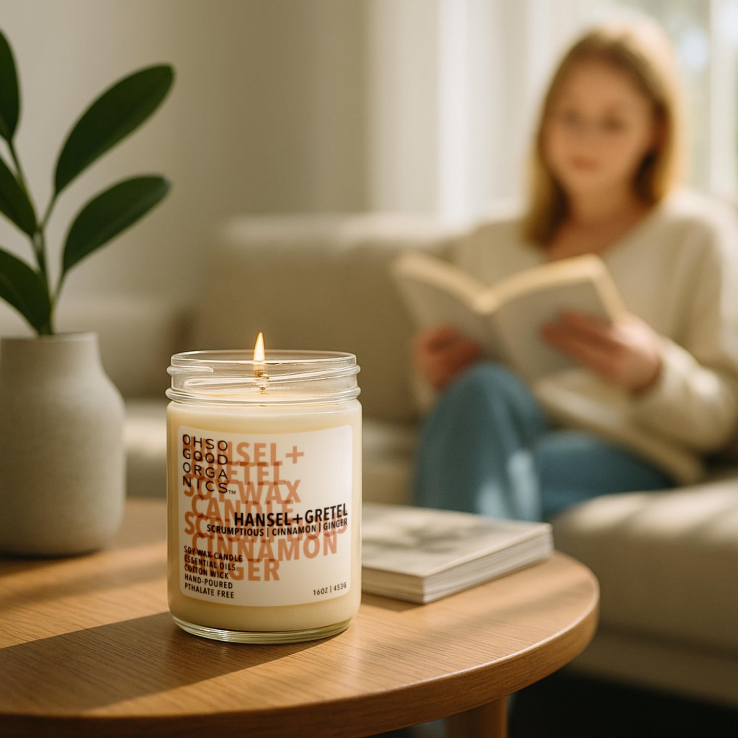 OH SO GOOD ORGANICS Cinnamon & Ginger Scented Soy Candle – 16oz, 60 Hours, Hansel and Gretel’s House