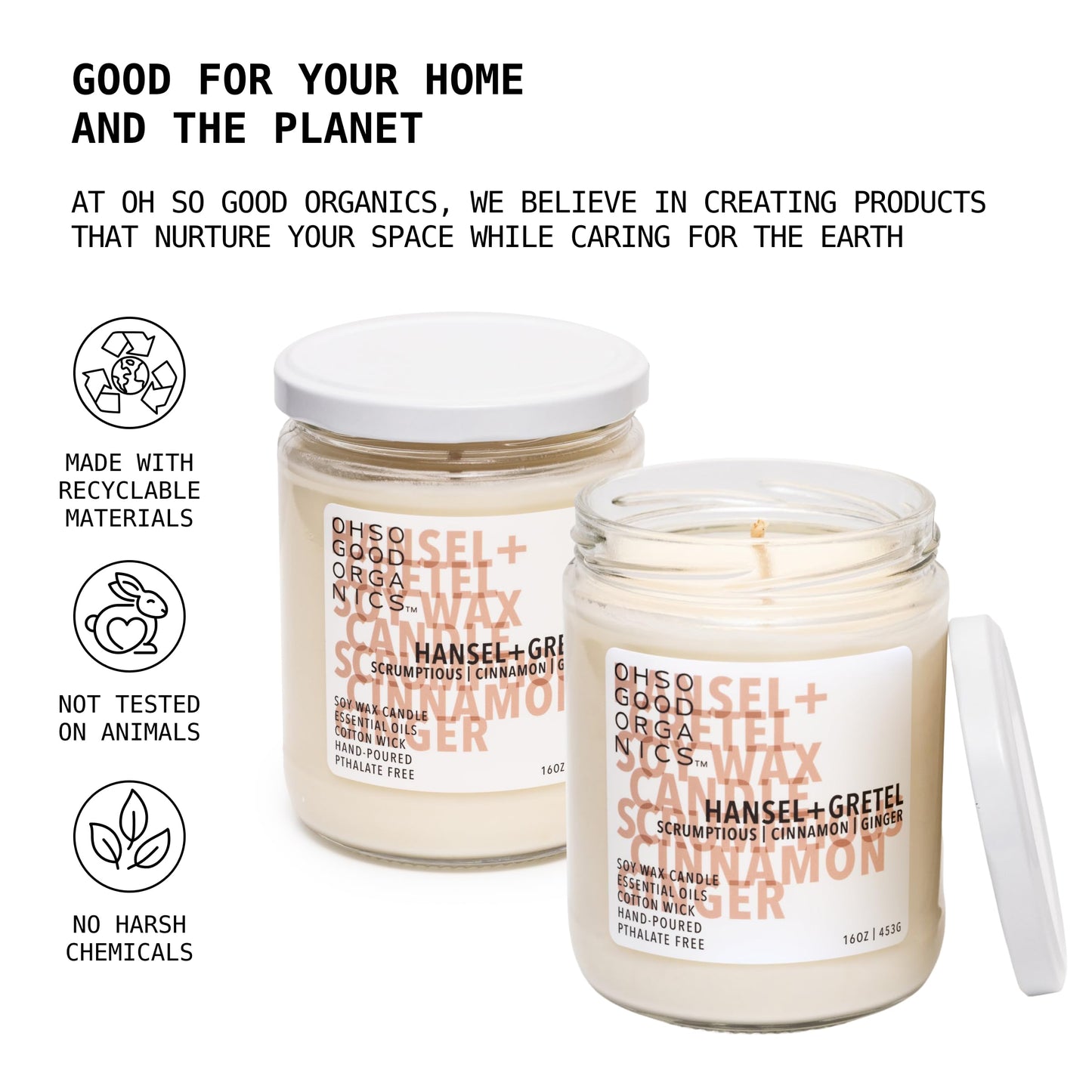 OH SO GOOD ORGANICS Cinnamon & Ginger Scented Soy Candle – 16oz, 60 Hours, Hansel and Gretel’s House