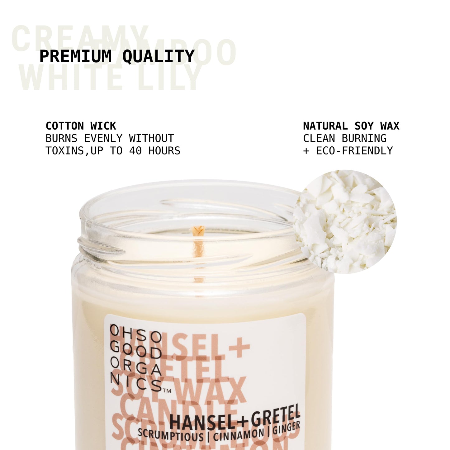 OH SO GOOD ORGANICS Cinnamon & Ginger Scented Soy Candle – 16oz, 60 Hours, Hansel and Gretel’s House