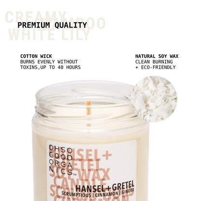 OH SO GOOD ORGANICS Cinnamon & Ginger Scented Soy Candle – 16oz, 60 Hours, Hansel and Gretel’s House