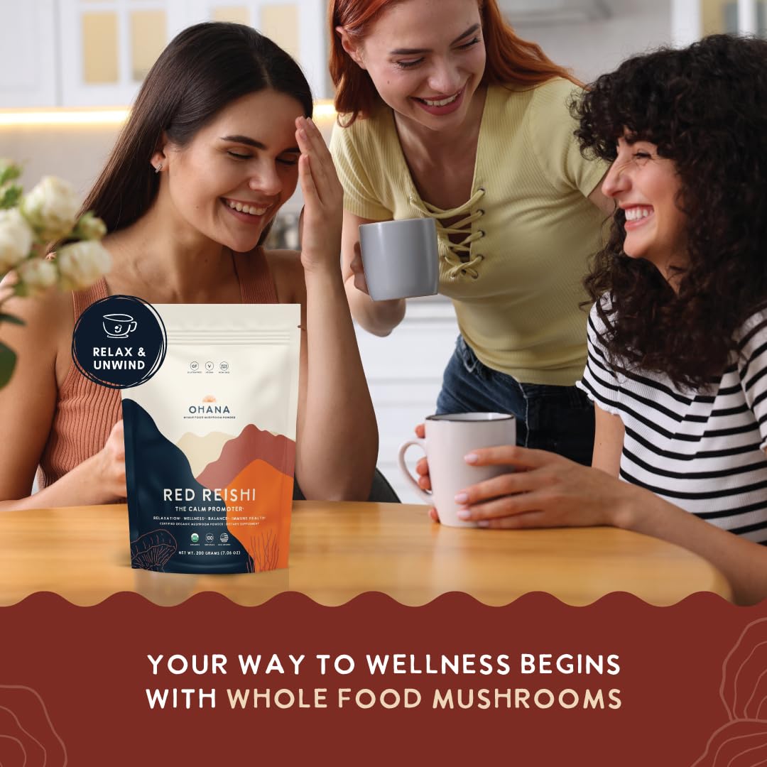 Ohana Red Reishi – Organic Mushroom Powder Blend, USDA Organic, Non-GMO, Gluten-Free (7.06 oz, Pack of 1)