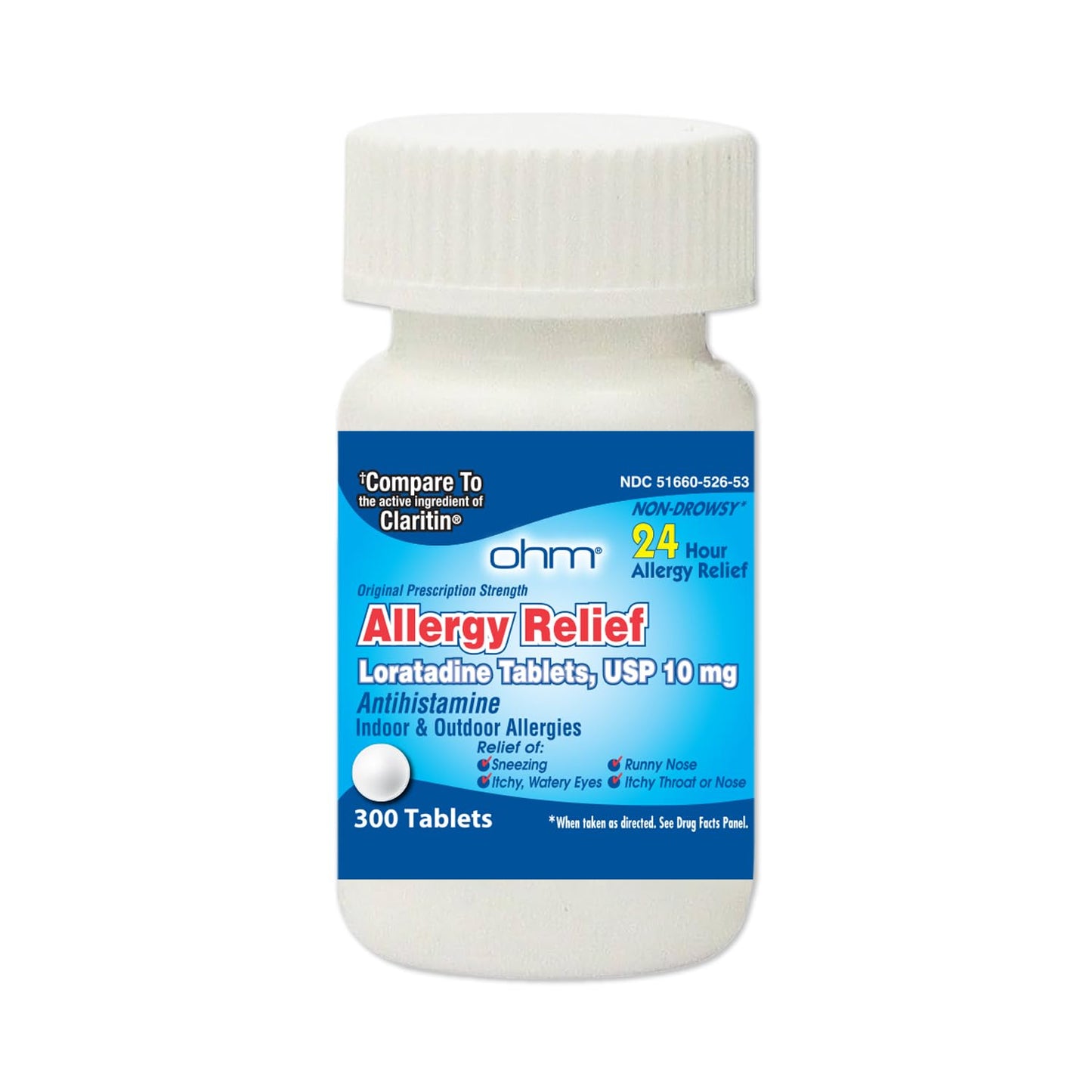 Ohm 24 Hour Loratadine Allergy Relief Tablets 10 mg – 300 Count | Non-Drowsy Allergy Pills