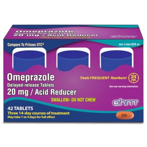 Ohm Omeprazole 20mg Delayed-Release Tablets | 84-Count, 12 Weeks of Heartburn Support
