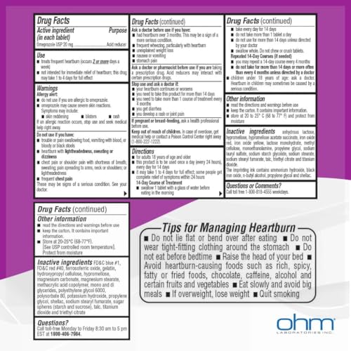 Ohm Omeprazole 20mg Delayed-Release Tablets | 84-Count, 12 Weeks of Heartburn Support