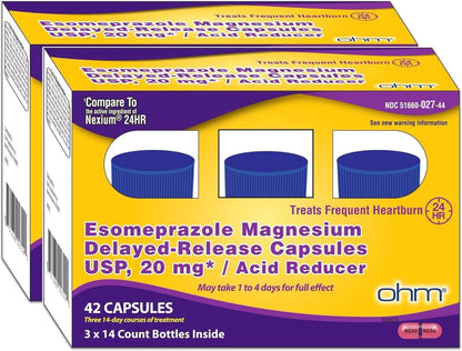 Ohm Esomeprazole Magnesium 20 mg Delayed-Release Capsules – 24-Hour Heartburn & Acid Reflux Relief (84-count)