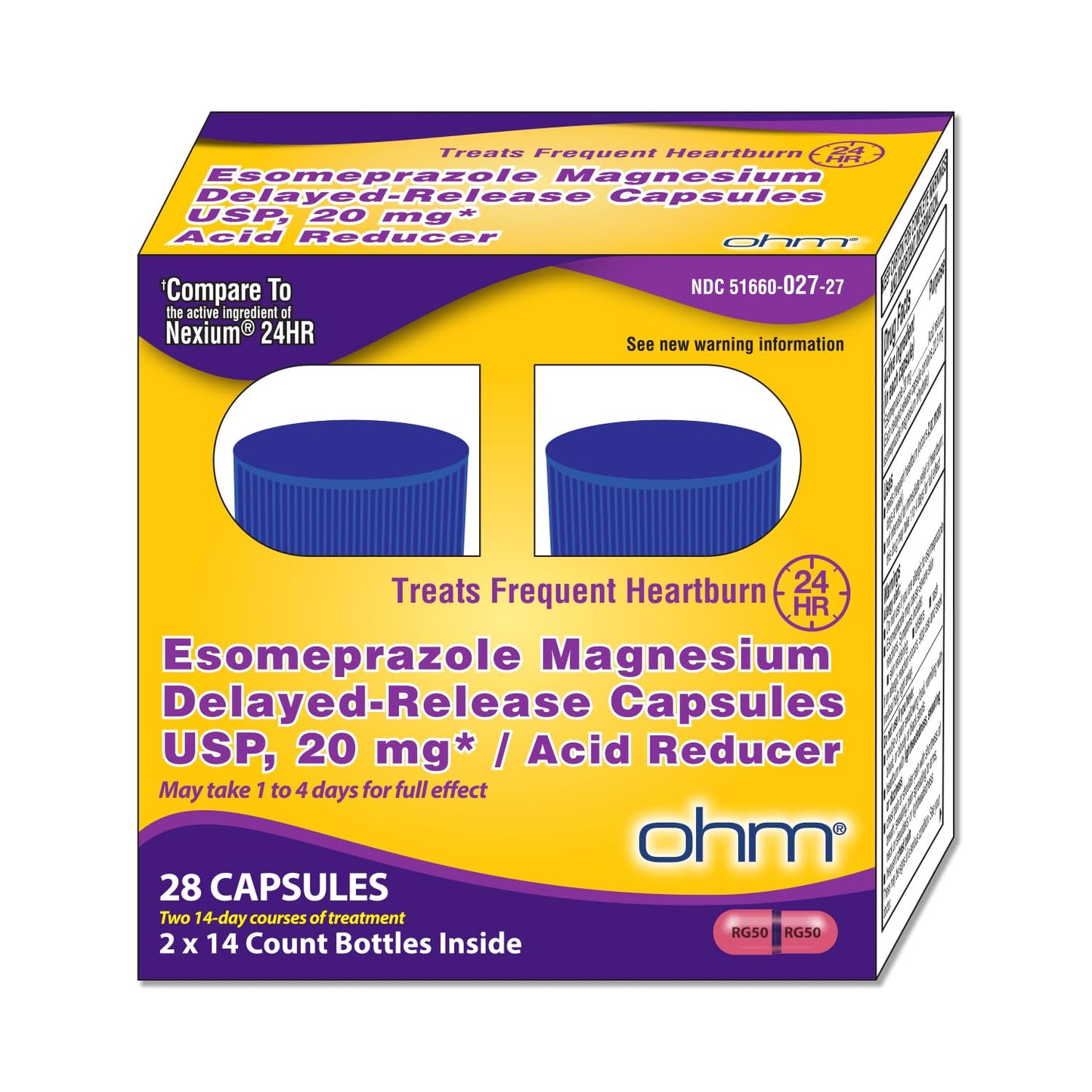 Ohm Esomeprazole Magnesium 20mg Delayed-Release Capsules | 24-Hour Heartburn Relief (28 Count)