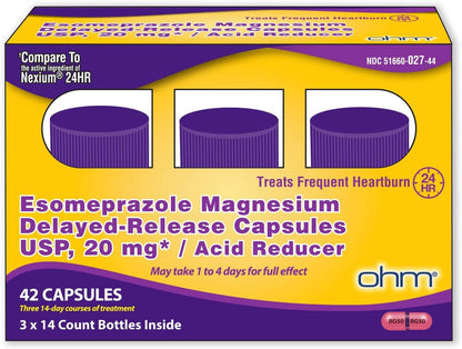 Ohm Esomeprazole 20mg Delayed-Release Capsules — 24-Hour Heartburn Relief (42 ct)