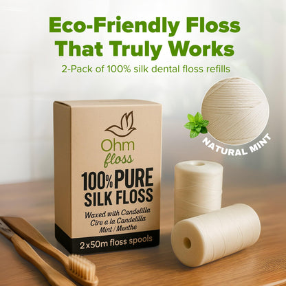 Ohm Floss Refill – 100% Silk, Natural Mint, Vegan Wax (110 yds)