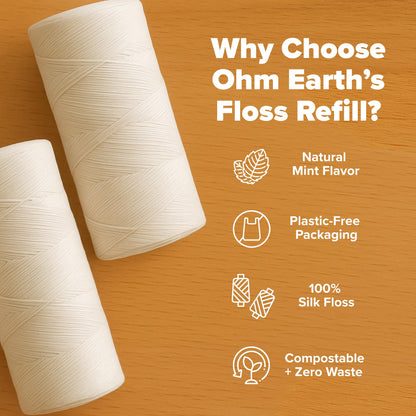 Ohm Floss Refill – 100% Silk, Natural Mint, Vegan Wax (110 yds)