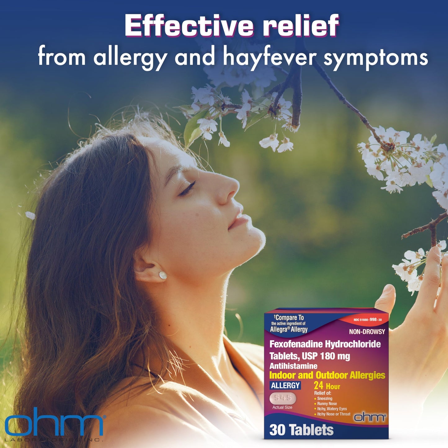 Ohm Non-Drowsy Fexofenadine 180mg Allergy Relief Tablets 30 Count – Indoor & Outdoor