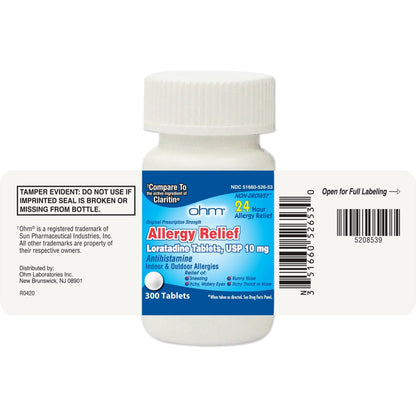Ohm 24 Hour Loratadine Allergy Relief Tablets 10 mg – 300 Count | Non-Drowsy Allergy Pills