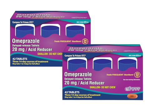 Ohm Omeprazole 20mg Delayed-Release Tablets | 84-Count, 12 Weeks of Heartburn Support