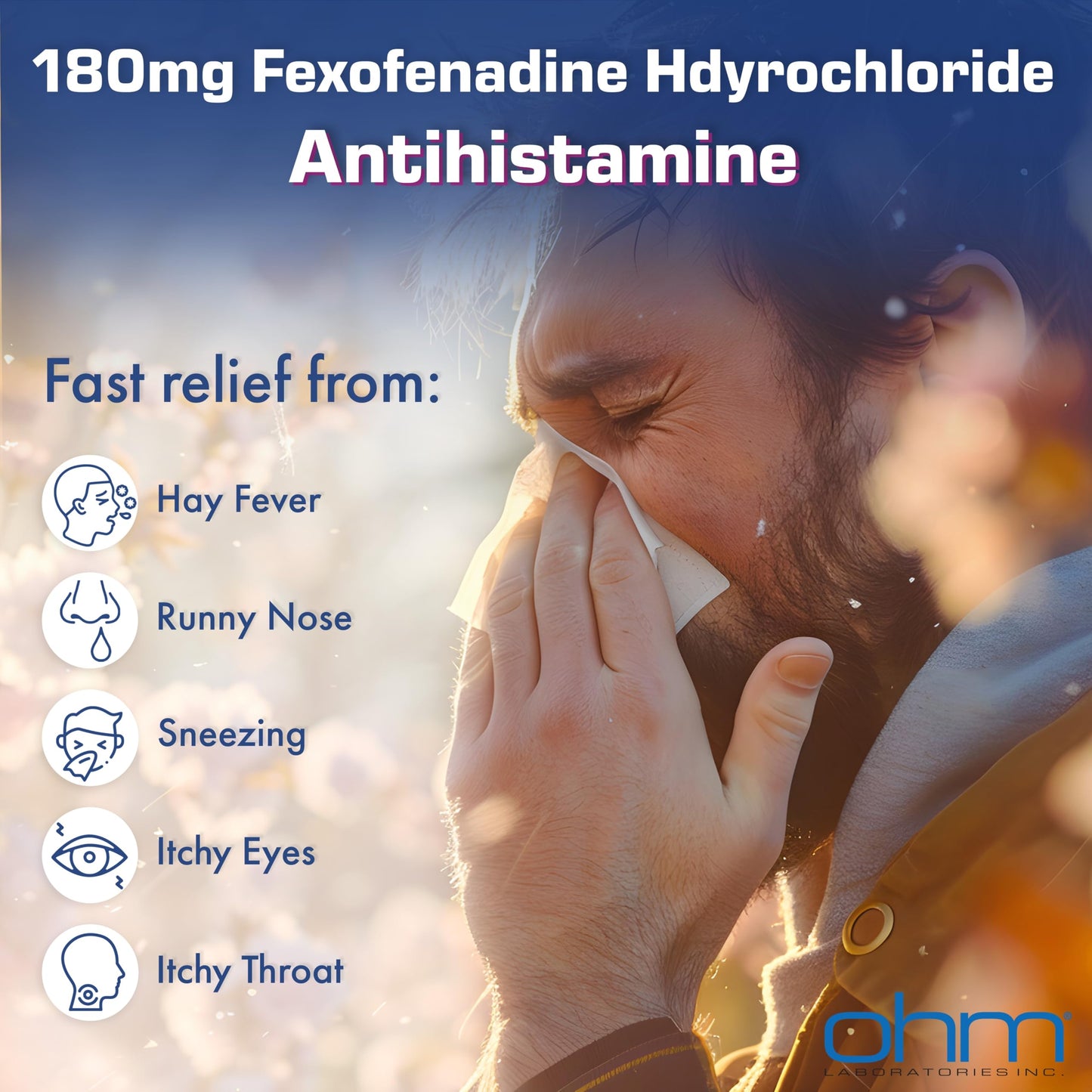Ohm Non-Drowsy Fexofenadine 180mg Allergy Relief Tablets 30 Count – Indoor & Outdoor