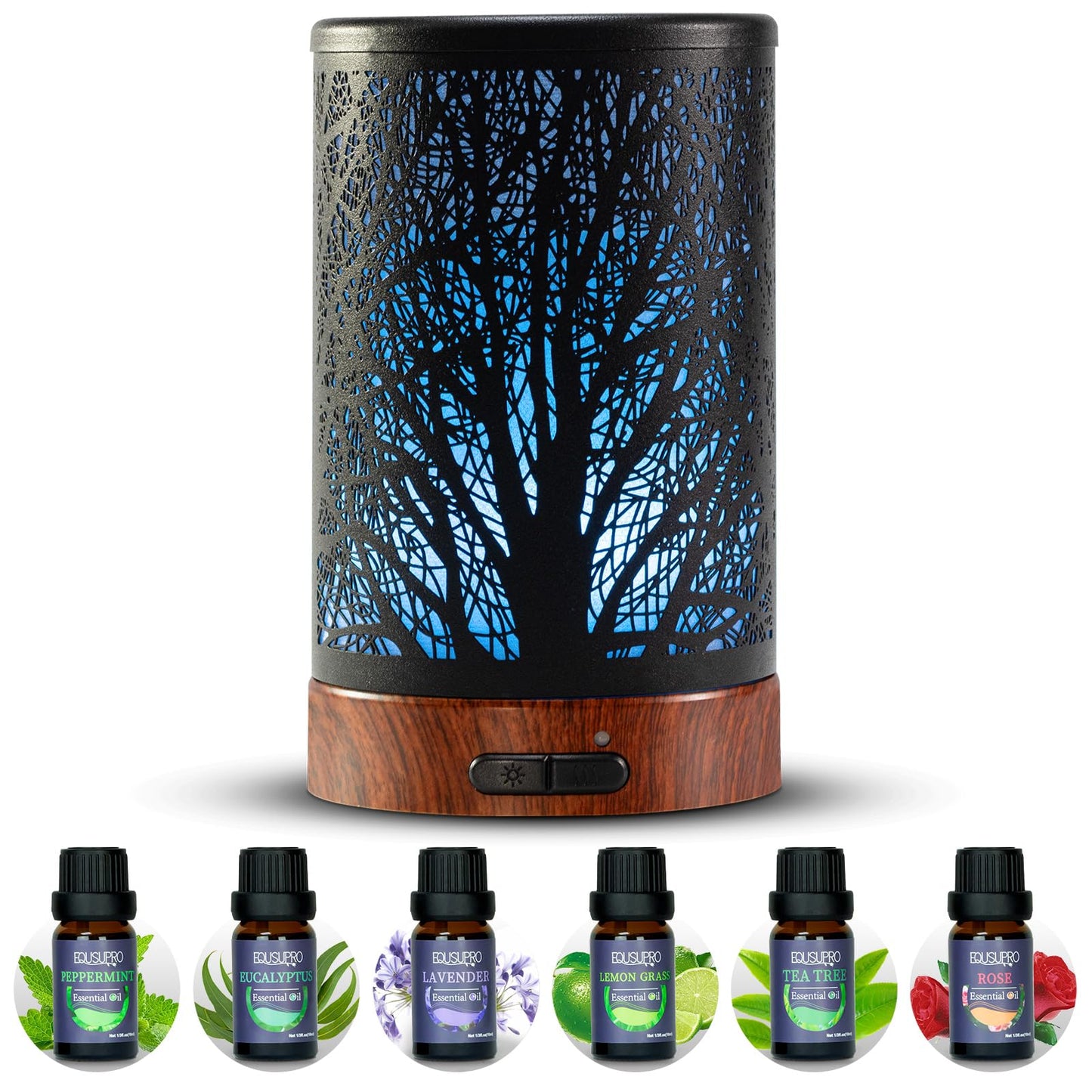 Oil Diffuser with Essential Oils Set – 150ml, 7-Color Night Light, Auto Shut-Off