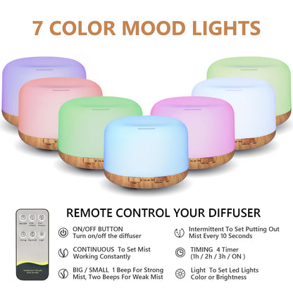 Oil Diffuser 500ml – Ultrasonic Diffuser with 2 Mist Modes, 4 Timers & Auto Off