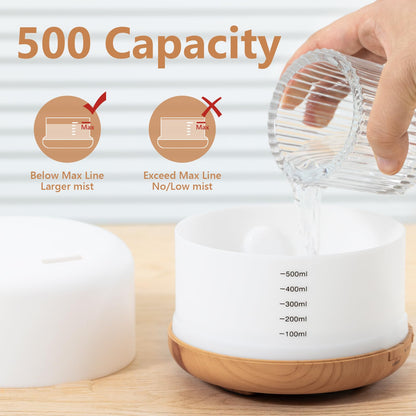 Oil Diffuser 500ml – Ultrasonic Diffuser with 2 Mist Modes, 4 Timers & Auto Off