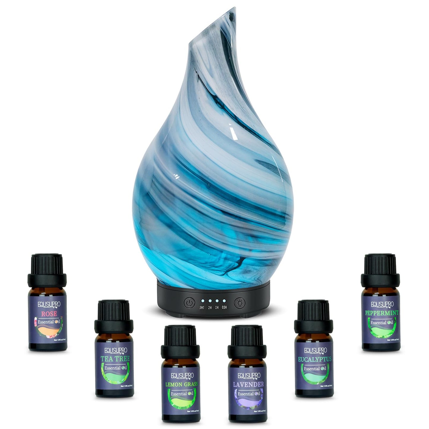 Oil Diffuser & Essential Oils Set | Ultrasonic Aromatherapy Diffuser with 6 Oils, 4 Timer & 7 LED Lights