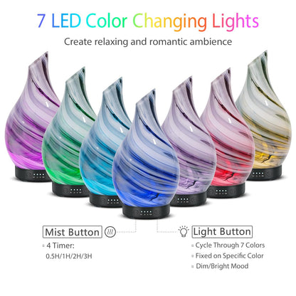 Oil Diffuser & Essential Oils Set | Ultrasonic Aromatherapy Diffuser with 6 Oils, 4 Timer & 7 LED Lights