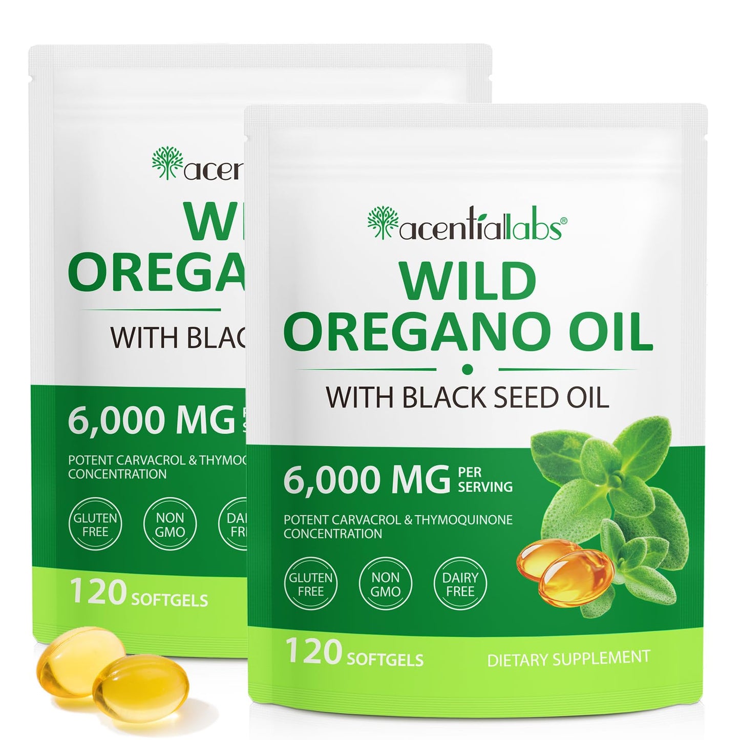 Oil of Oregano with Black Seed Oil - 2 Pack 6000mg Capsules, Organic Non-GMO | Immune & Digestive Support