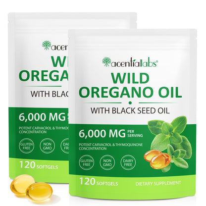 Oil of Oregano with Black Seed Oil - 2 Pack 6000mg Capsules, Organic Non-GMO | Immune & Digestive Support