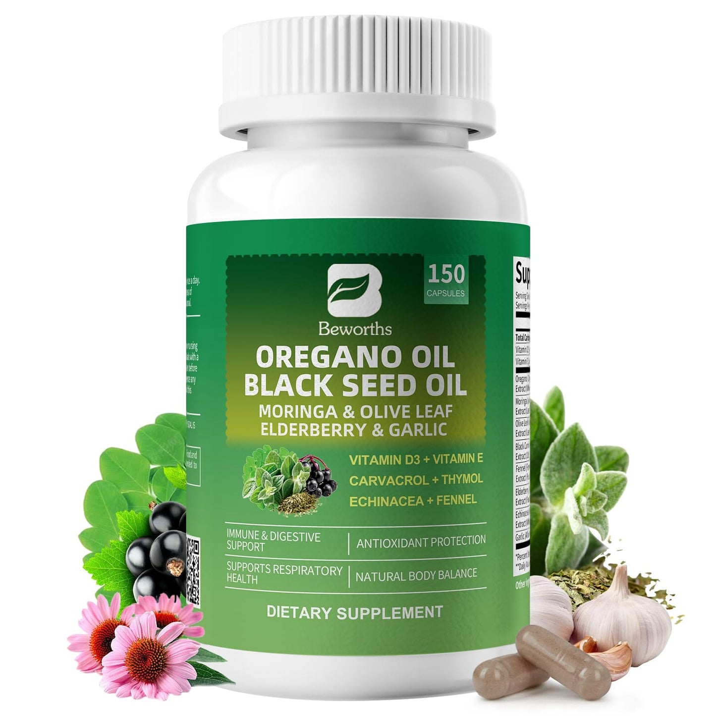 Oil of Oregano with Black Seed Oil Capsules Organic - Immune, Gut & Respiratory Support | 150 Ct