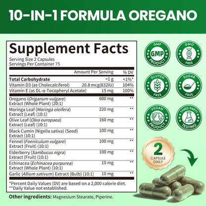 Oil of Oregano with Black Seed Oil Capsules Organic - Immune, Gut & Respiratory Support | 150 Ct