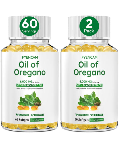 Oil of Oregano with Black Seed Oil – 6000mg Capsules, Organic, Carvacrol & Thymoquinone, 2 Bottles (120 Softgels)