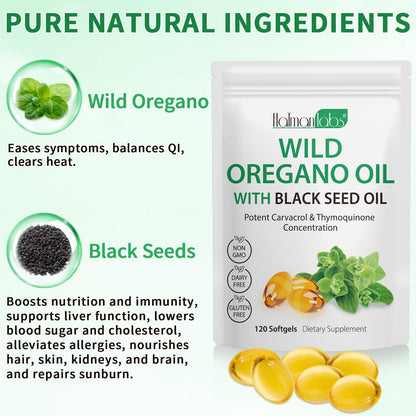 Oil of Oregano Softgels 6000mg + Black Seed Oil 200mg – 120 Count | Organic, Non-GMO