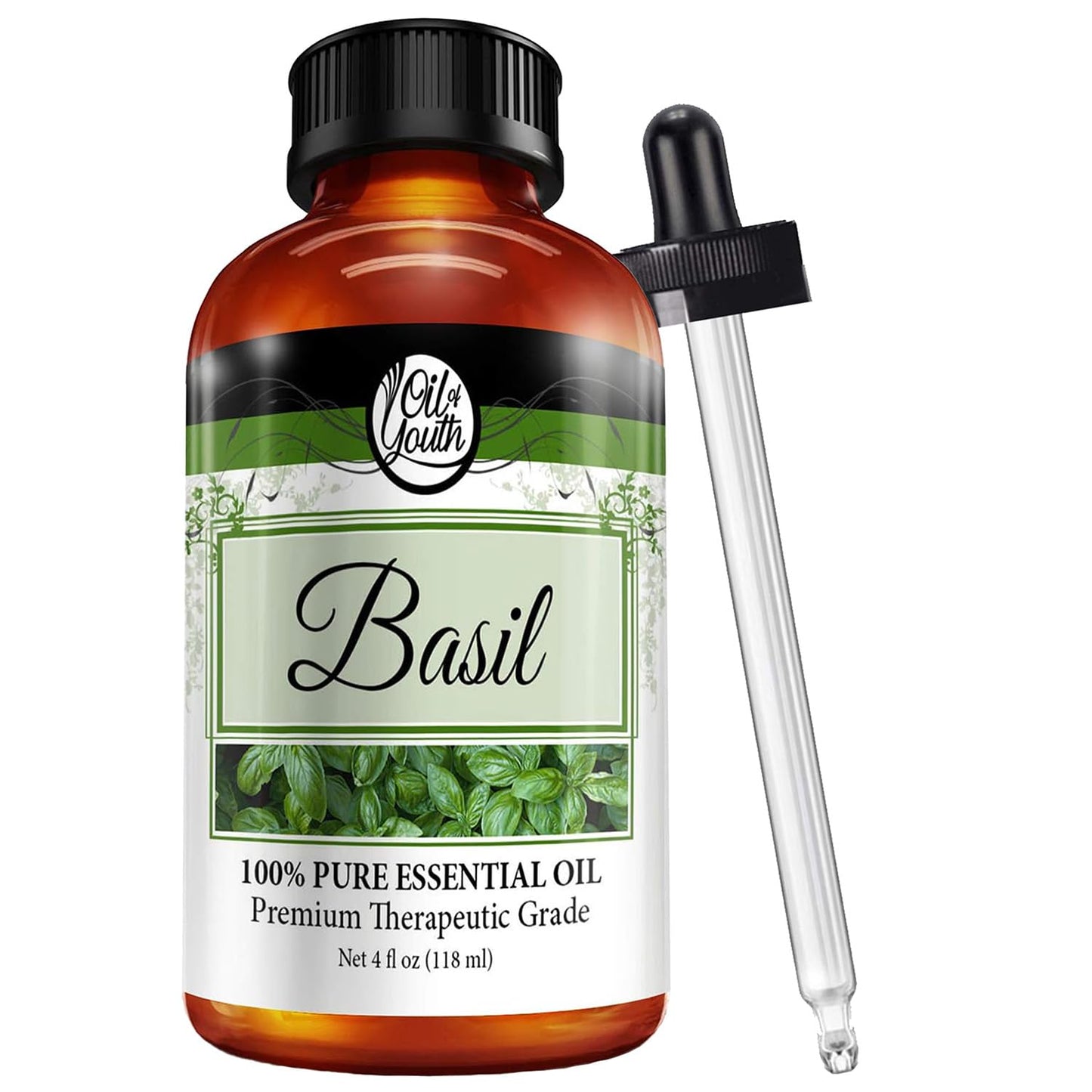 Oil of Youth Basil Essential Oil – Therapeutic Grade, 4 oz (Dropper)