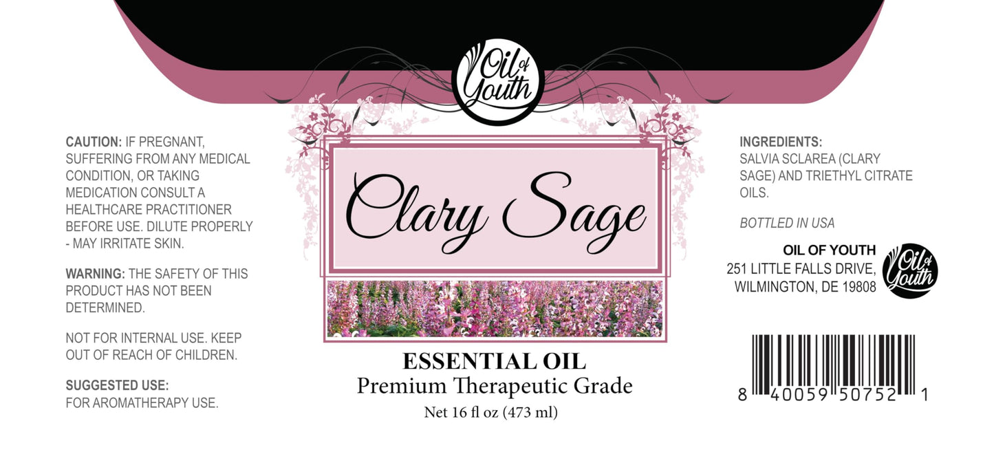 Oil of Youth Clary Sage Essential Oil – 16oz Bulk | Therapeutic Grade, Pure & USA-Bottled