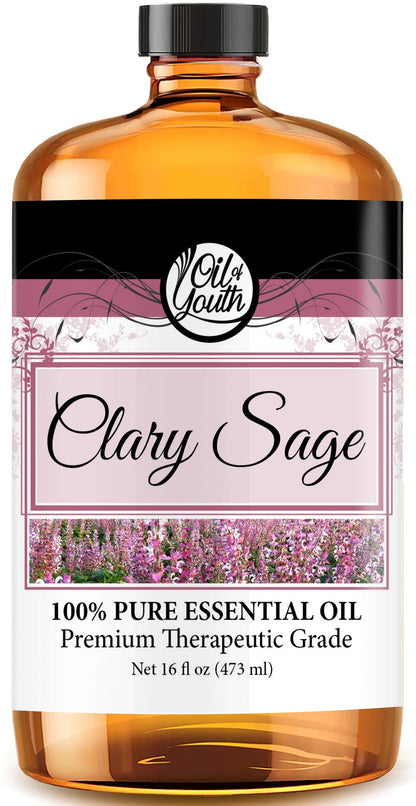 Oil of Youth Clary Sage Essential Oil – 16oz Bulk | Therapeutic Grade, Pure & USA-Bottled