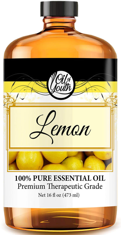 Oil of Youth - Lemon Essential Oil (16oz Bulk) Pure Therapeutic Grade Essential Oil for Aromatherapy, Diffuser, Skin Therapy, Calming
