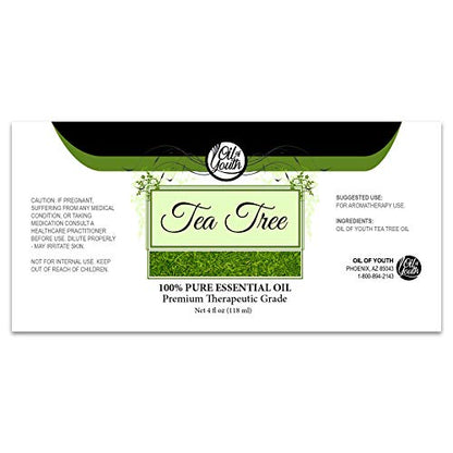 Oil of Youth Tea Tree Essential Oil – 4 oz Therapeutic Grade with Dropper