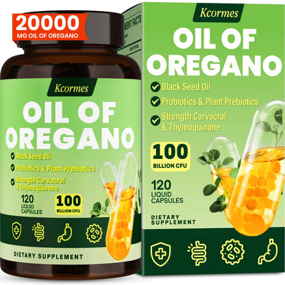 Oil Of Oregano with Black Seed Oil - 20000mg Oregano | 20x Carvacrol & Thymoquinone | 17-in-1 Immune & Digestive Support | 120 Liquid Phyto-Capsules