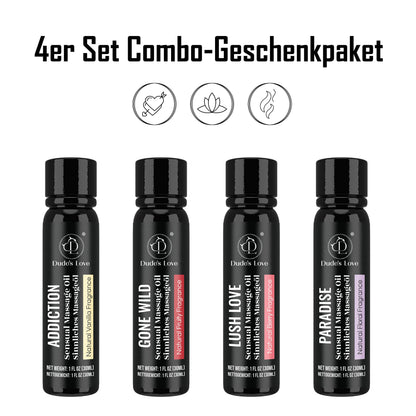 Organic Edible Massage Oil Set – 4 Travel-Size Bottles in Gift Box (Fractionated Coconut Oil)
