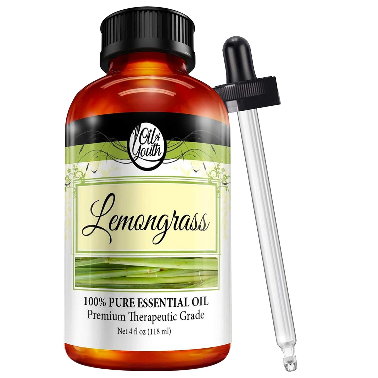 Oil of Youth Lemongrass Essential Oil - 4 oz (Therapeutic Grade) with Dropper