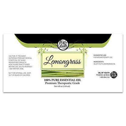 Oil of Youth Lemongrass Essential Oil - 4 oz (Therapeutic Grade) with Dropper