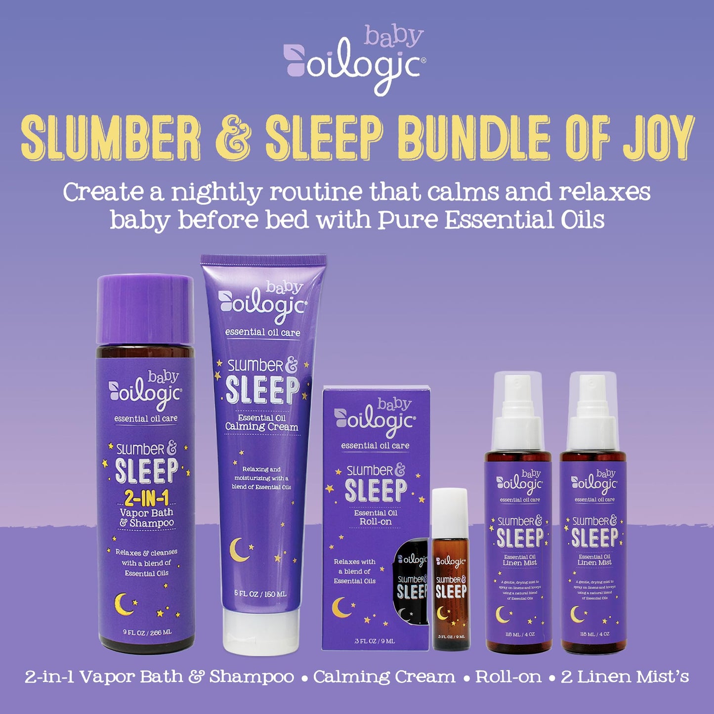 Oilogic Slumber & Sleep Baby Gift Set – Wash, Calming Cream, Sleep Spray & Roll-On Oils