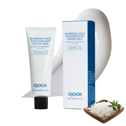 OJOOK Bamboo Salt Toothpaste with nHA – Fluoride Free, Whitening, Remineralizing, Peppermint & Pine | 3 oz