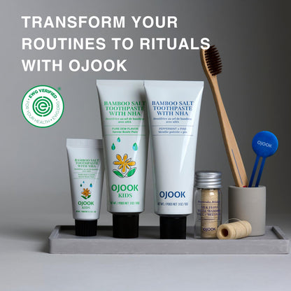 OJOOK Bamboo Salt Toothpaste with nHA – Fluoride Free, Whitening, Remineralizing, Peppermint & Pine | 3 oz