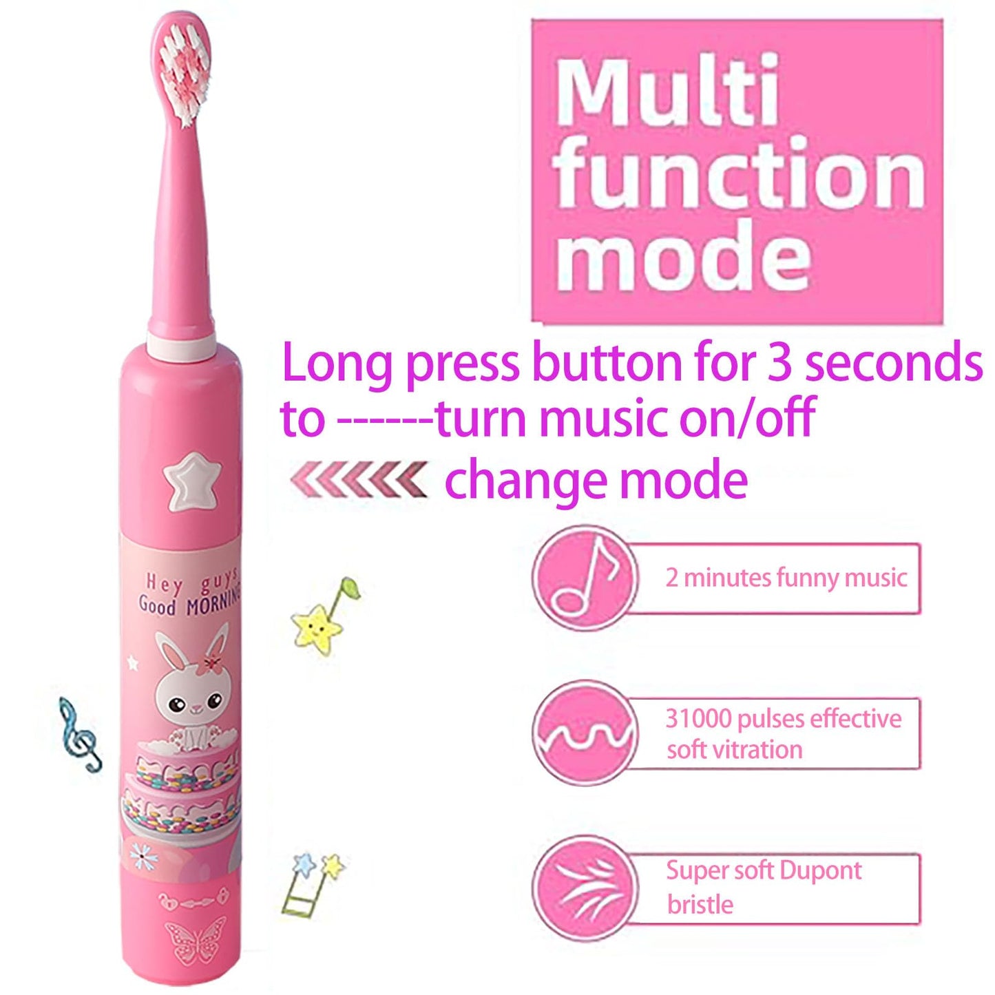 OJV 8620 Musical Kids Toothbrush – 3 Modes, 2-Min Timer, Pink