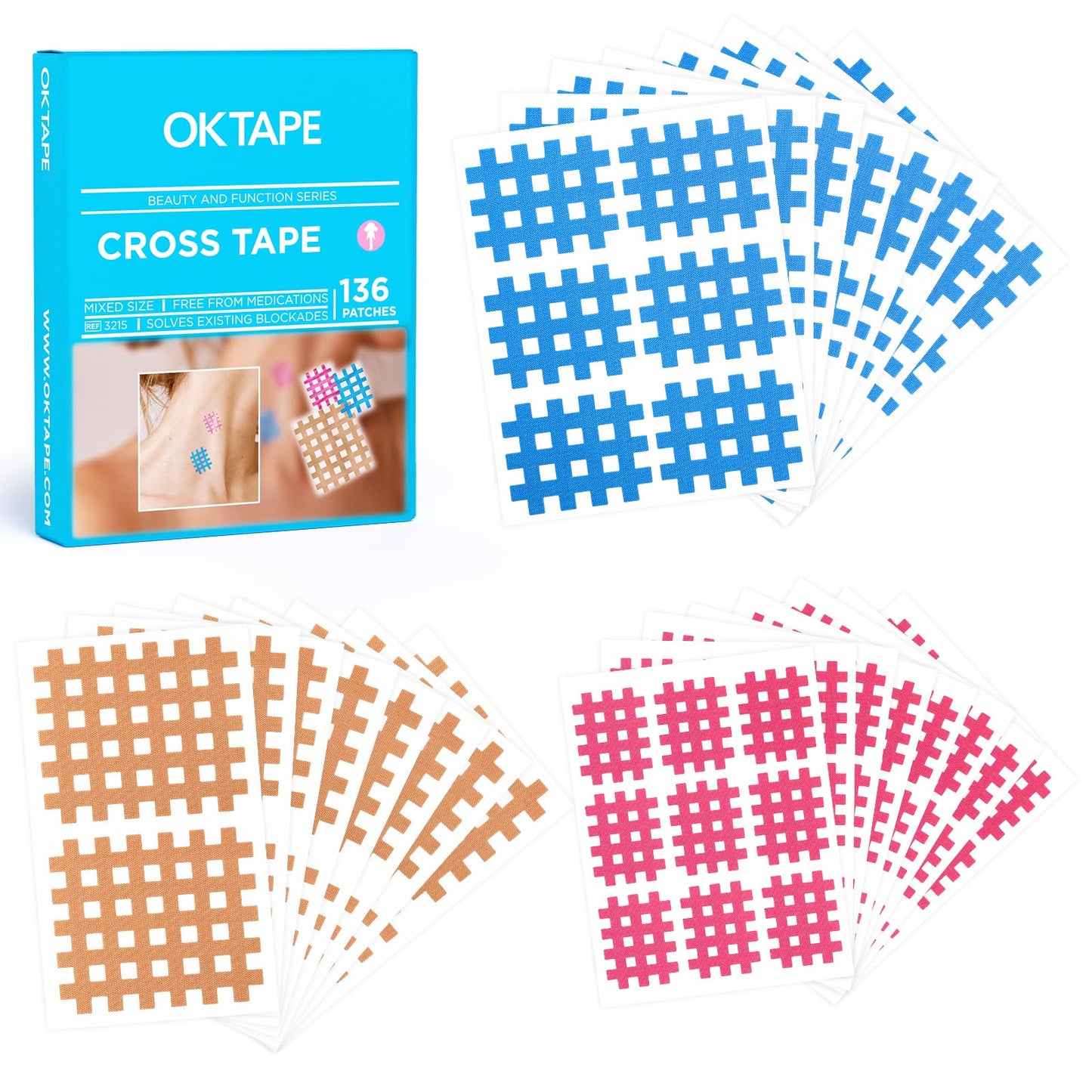 OK TAPE Cross Tape for Muscle Trigger Points and Acupuncture Points - 136PCS Mix Box
