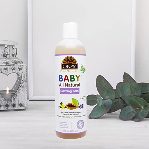 Okay Baby Calming Bath with Papaya Extract – 12 oz / 355 ml | Gentle, Soothing Baby Wash