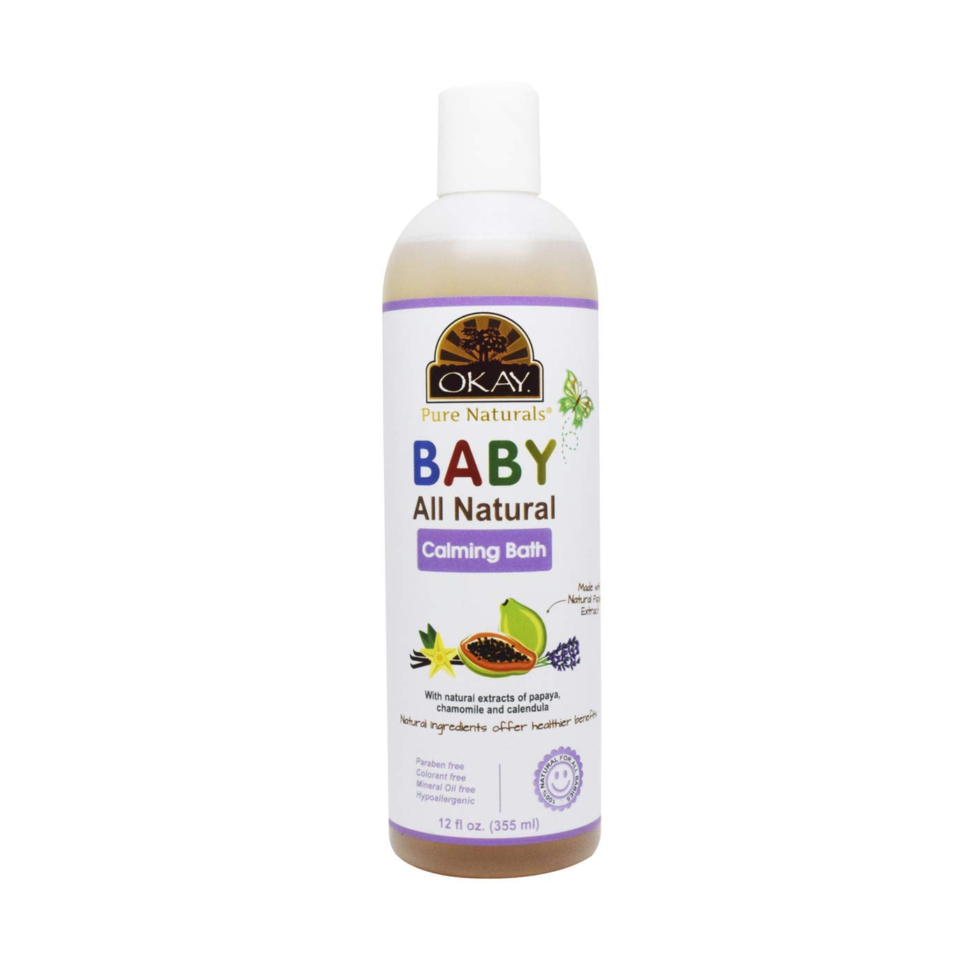 Okay Baby Calming Bath with Papaya Extract – 12 oz / 355 ml | Gentle, Soothing Baby Wash