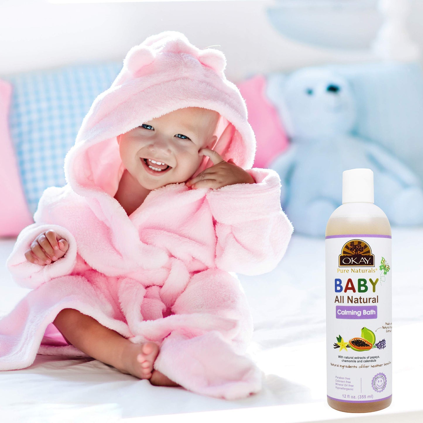 Okay Baby Calming Bath with Papaya Extract – 12 oz / 355 ml | Gentle, Soothing Baby Wash