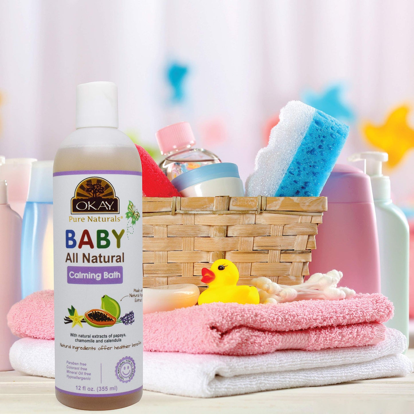 Okay Baby Calming Bath with Papaya Extract – 12 oz / 355 ml | Gentle, Soothing Baby Wash
