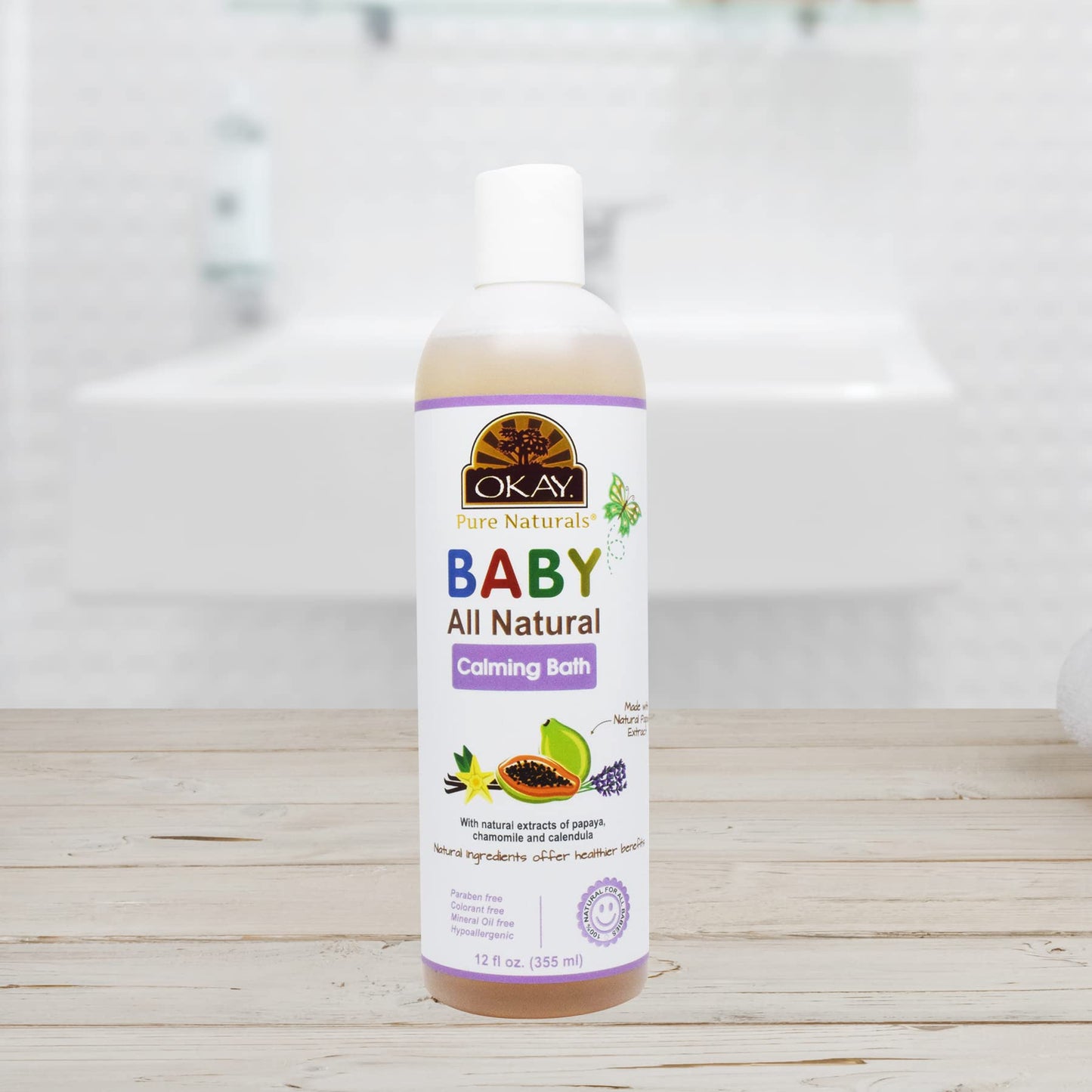 Okay Baby Calming Bath with Papaya Extract – 12 oz / 355 ml | Gentle, Soothing Baby Wash