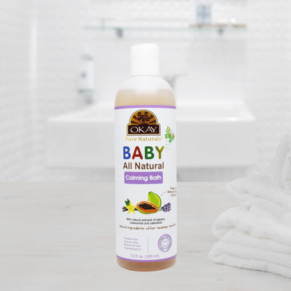Okay Baby Calming Bath with Papaya Extract – 12 oz / 355 ml | Gentle, Soothing Baby Wash