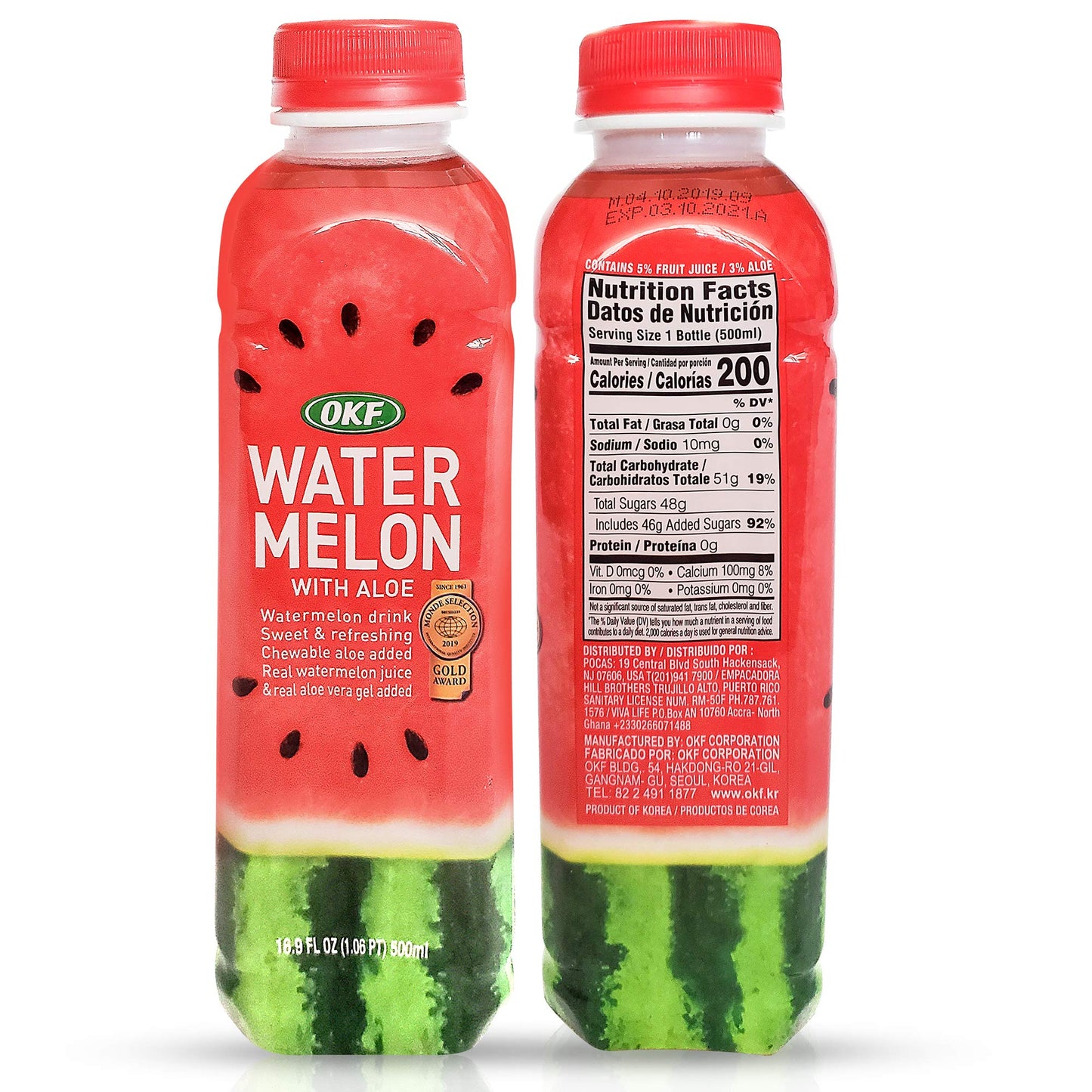 OKF Watermelon Aloe Vera Drink – Real Juice & Gel, 16.9 oz (6 Pack)